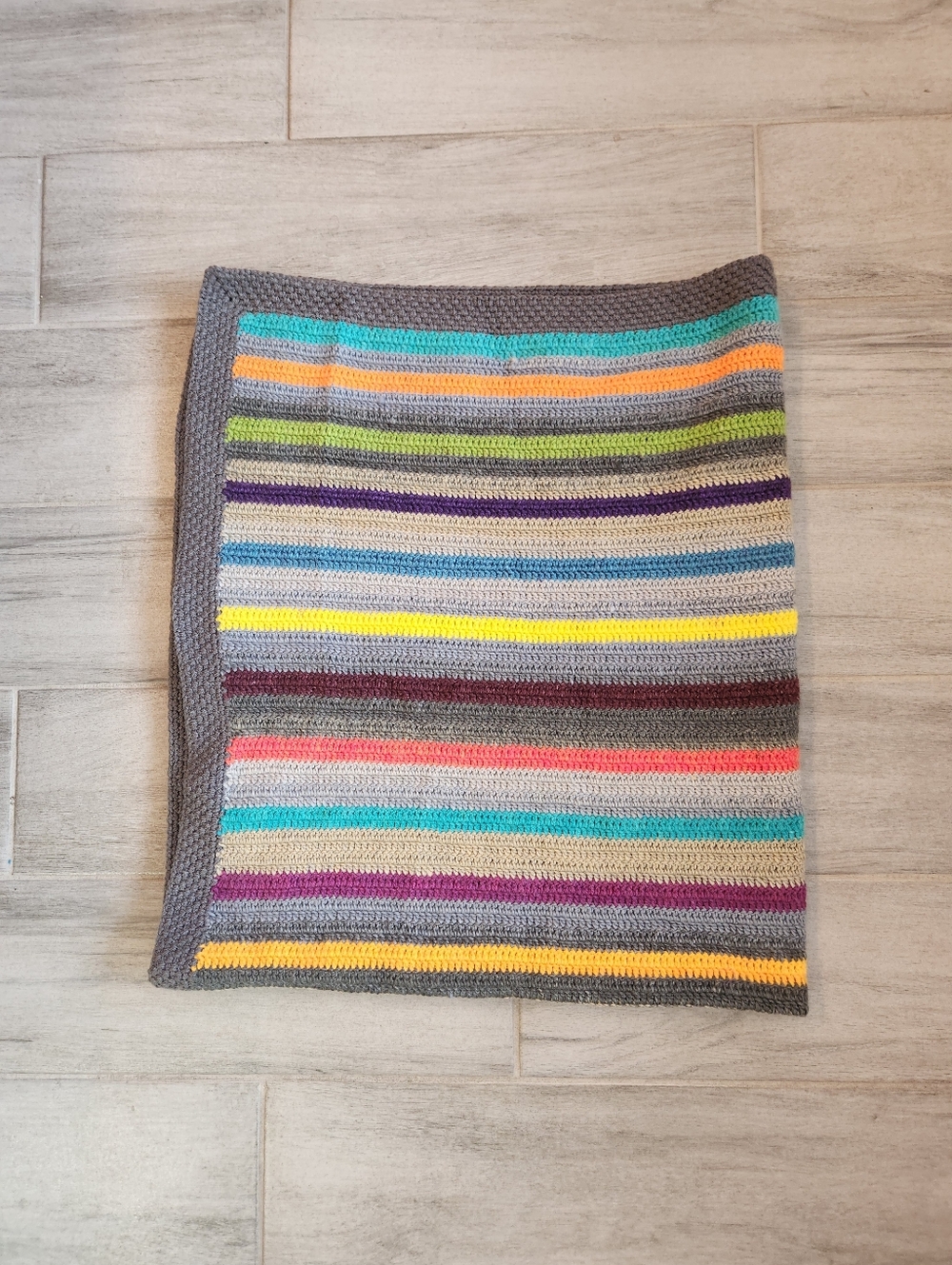 Handmade Baby Toddler Blanket Multicolor Stripes Crochet Wool Blend Afghan Knit